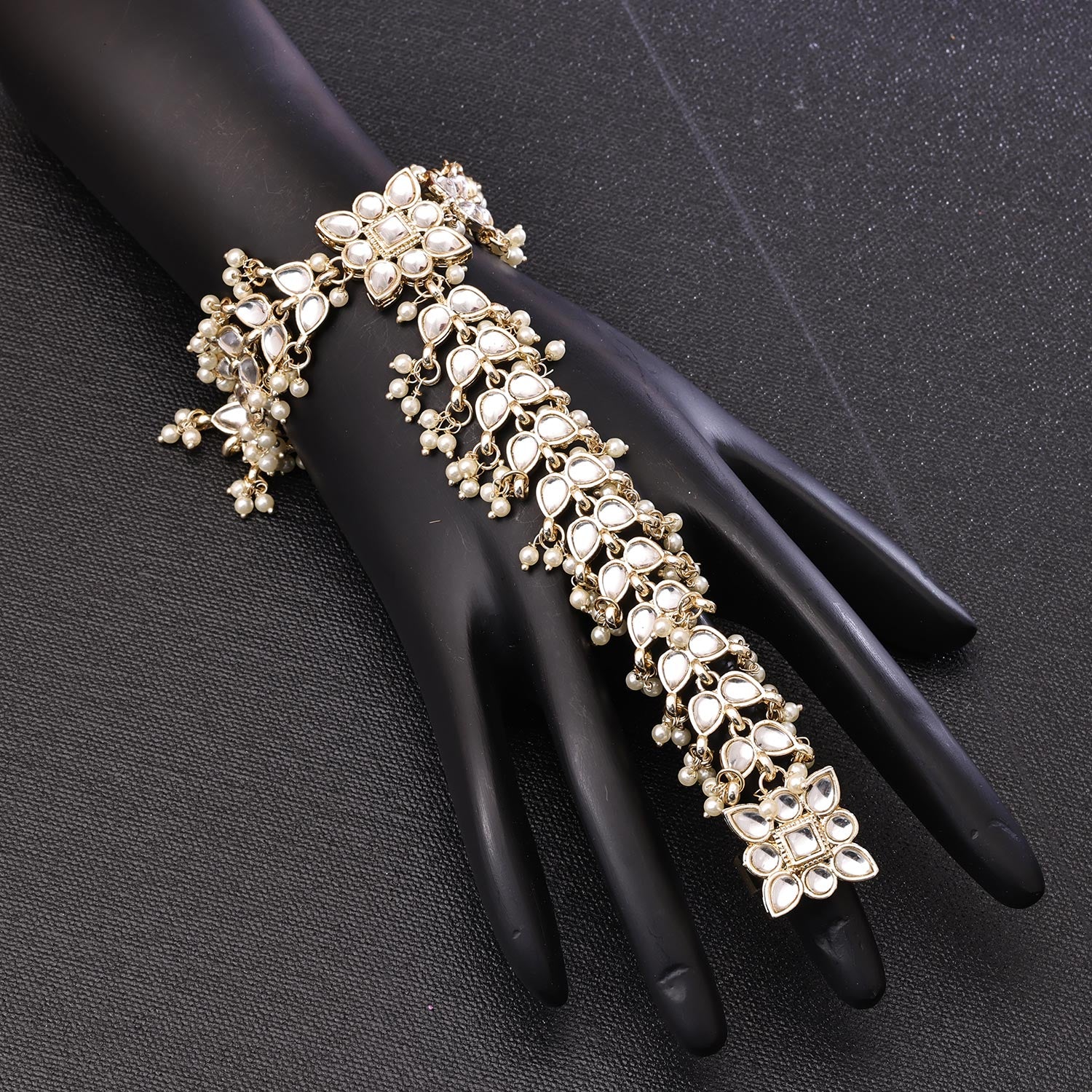 Sukkhi Ethnic Golden Gold Plated kundan & Pearl Haathpan for Women