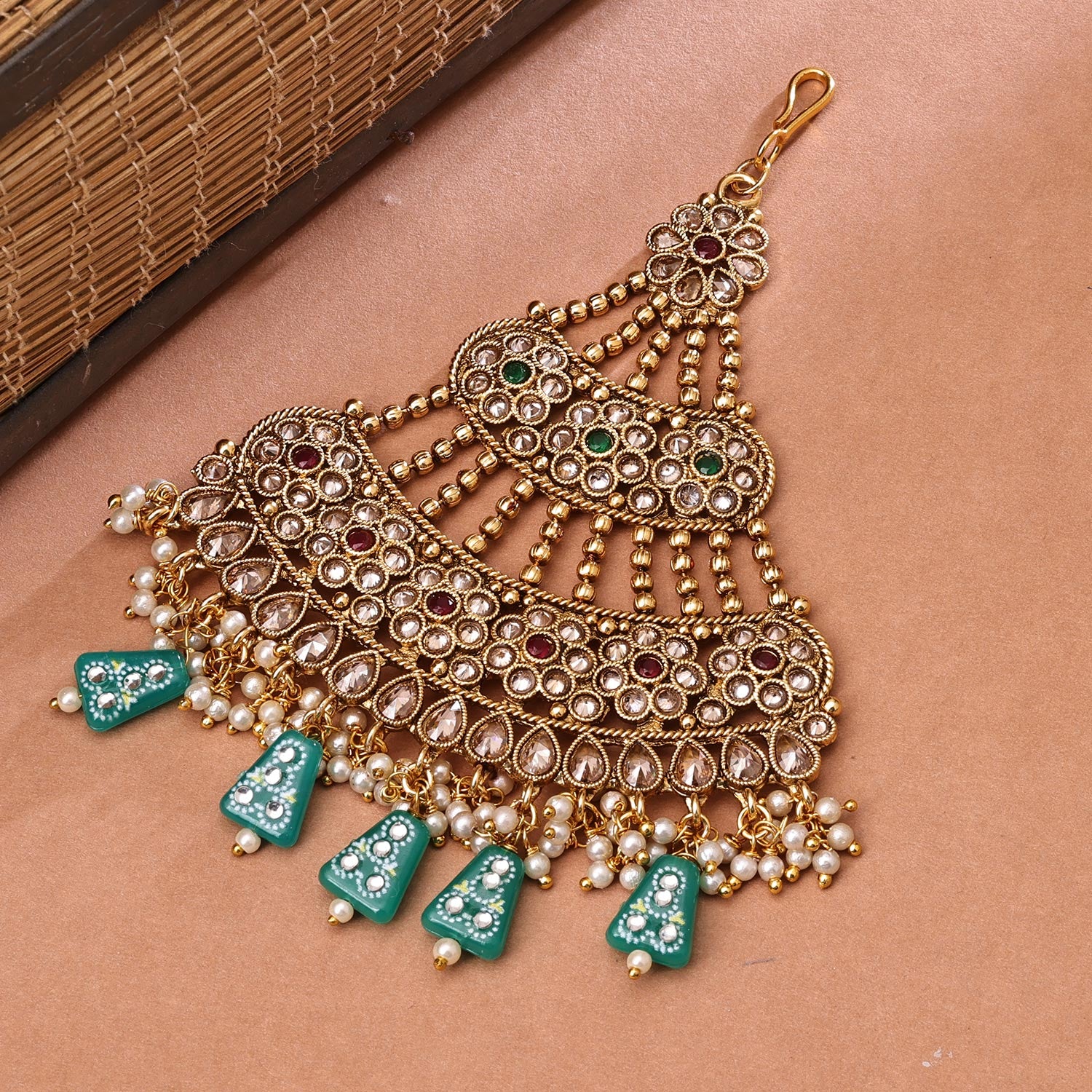 Sukkhi Sparkling Golden Gold Plated kundan & Pearl Pasa for Women