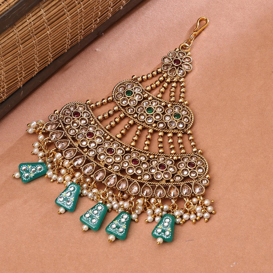 Sukkhi Sparkling Golden Gold Plated kundan & Pearl Pasa for Women