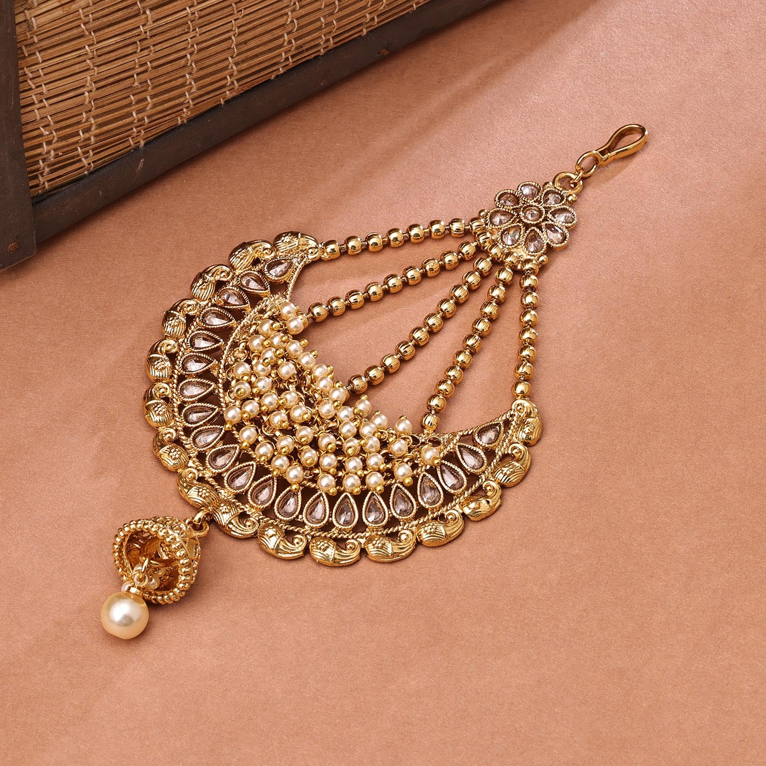 Sukkhi Marvelous Golden Gold Plated kundan & Pearl Pasa for Women