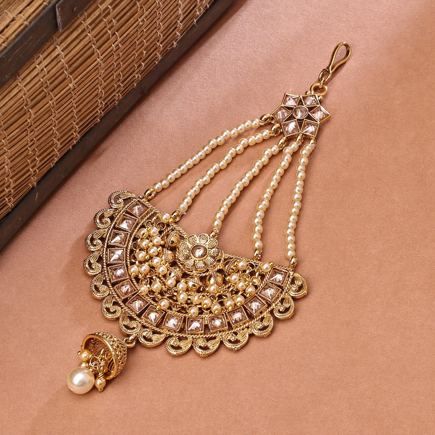 Sukkhi Designer Golden Gold Plated kundan & Pearl Pasa for Women