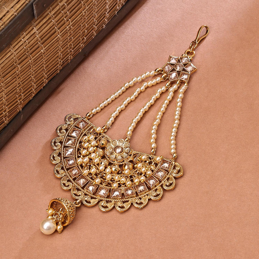 Sukkhi Designer Golden Gold Plated kundan & Pearl Pasa for Women