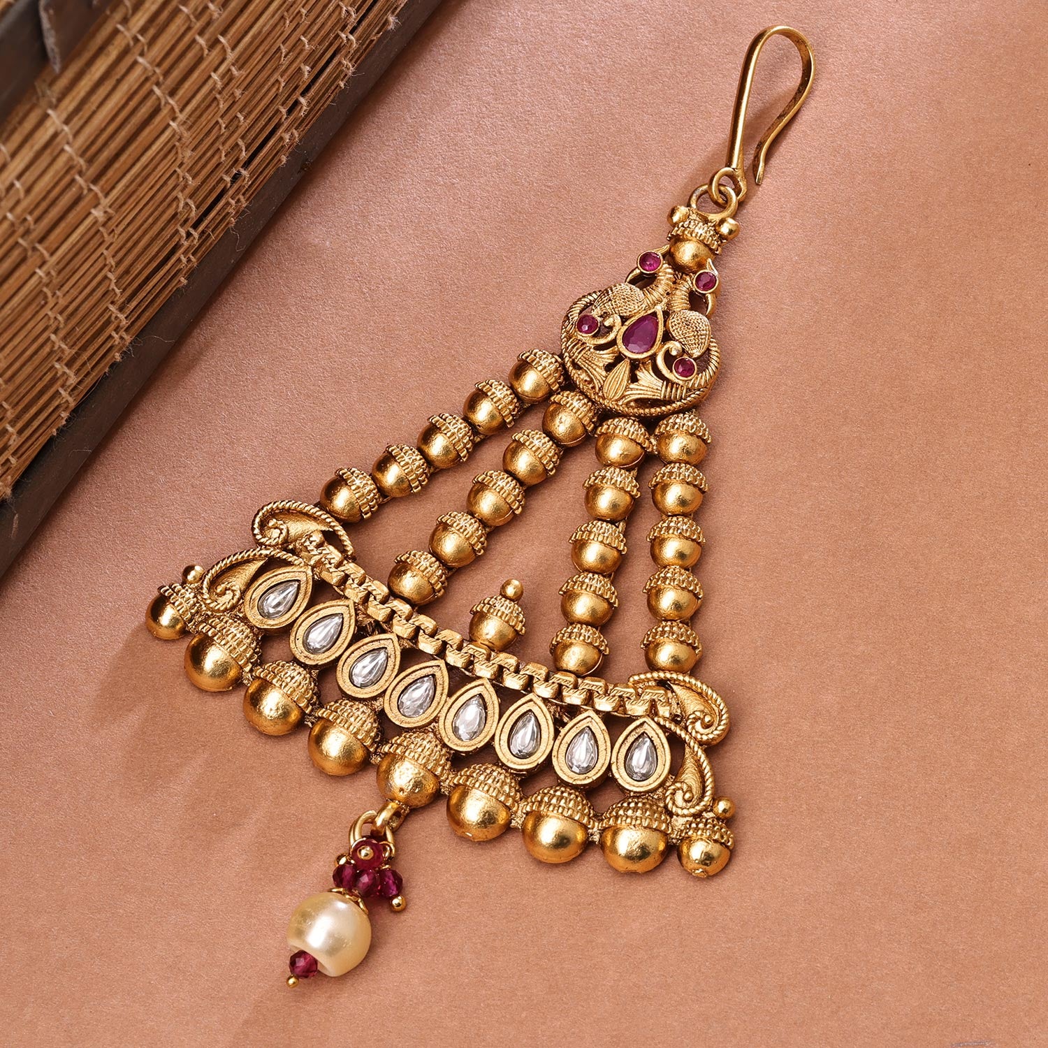Sukkhi Traditional Golden Gold Plated kundan & Pearl Pasa for Women