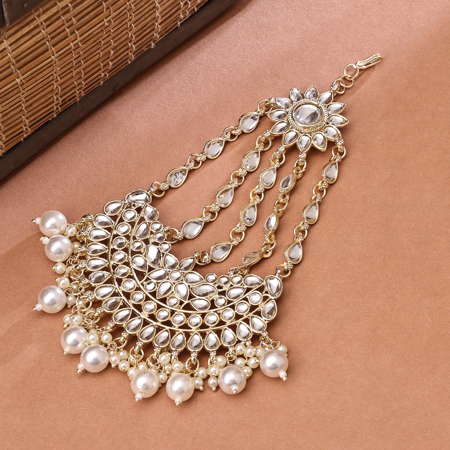 Sukkhi Classic Golden Gold Plated kundan & Pearl Pasa for Women