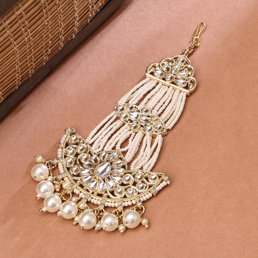 Sukkhi Gleaming Golden Gold Plated kundan & Pearl Pasa for Women