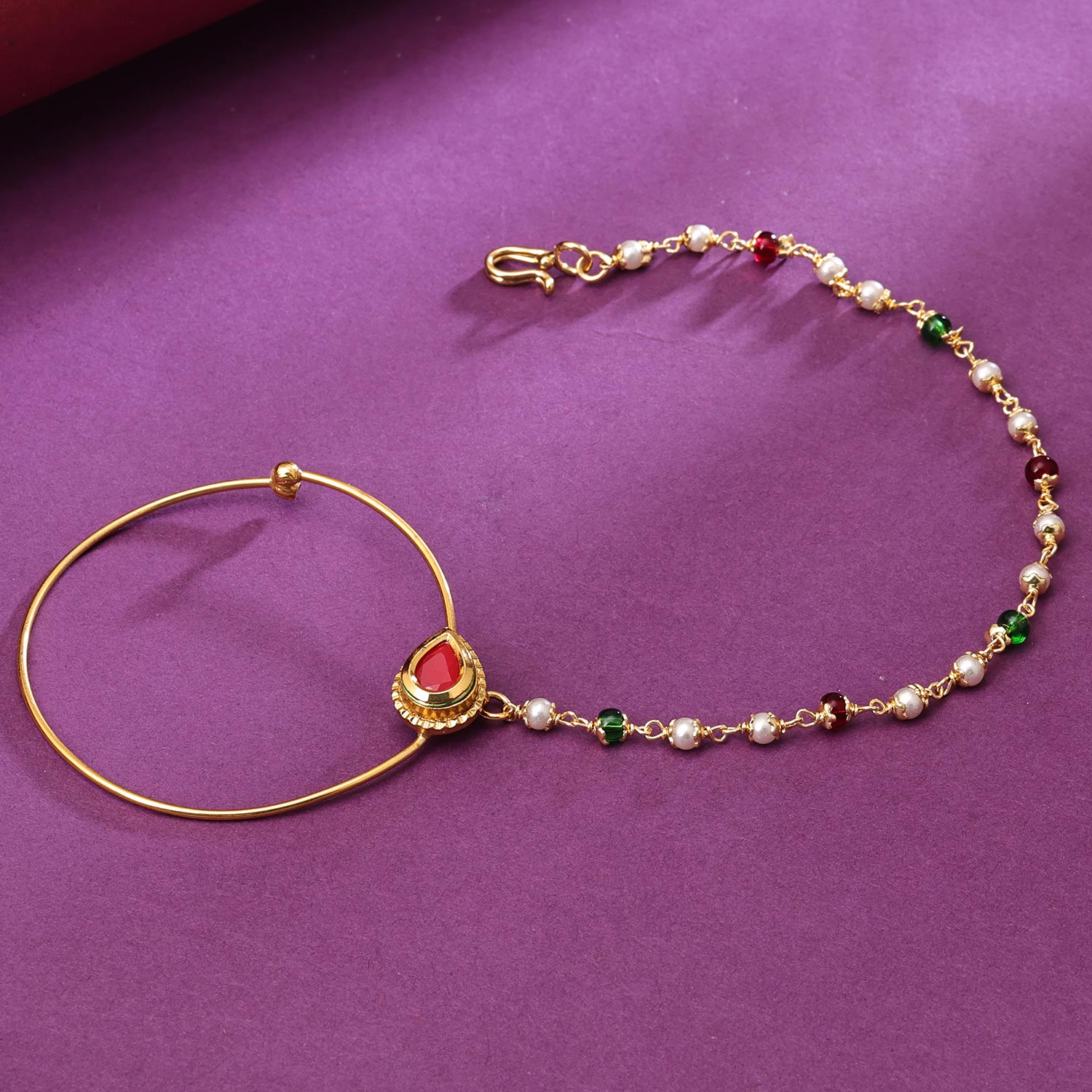 Sukkhi Delightful Golden Gold Plated Pearl Nath for Women