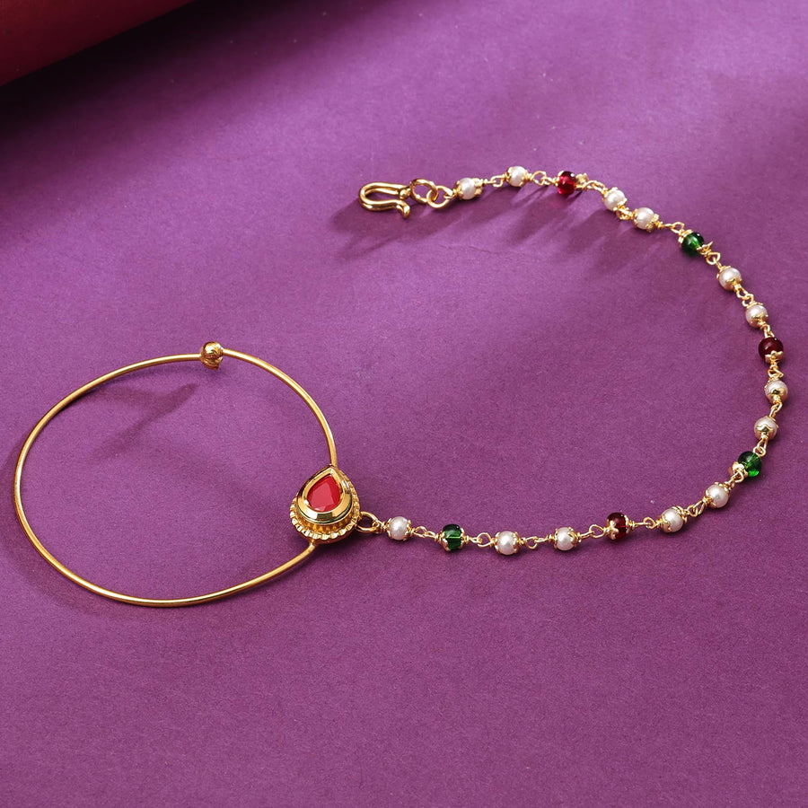 Sukkhi Delightful Golden Gold Plated Pearl Nath for Women