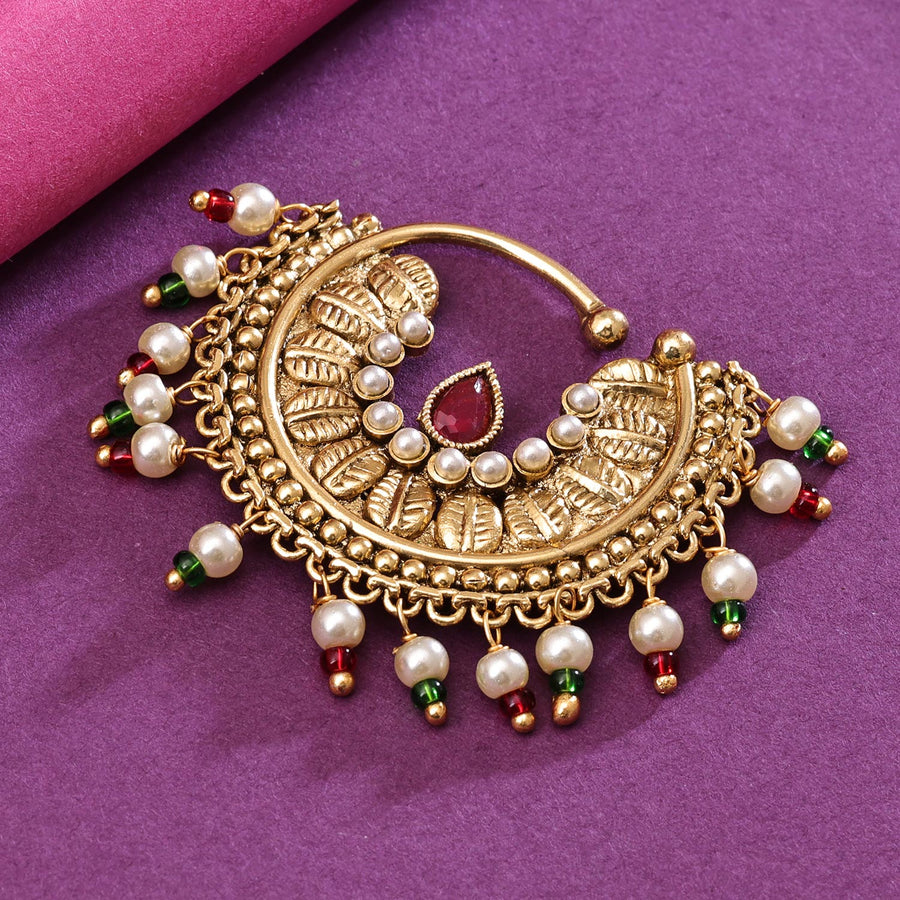 Sukkhi Sparkling Golden Gold Plated Pearl Nath for Women