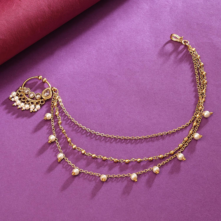 Sukkhi Marvelous Golden Gold Plated Pearl Nath for Women