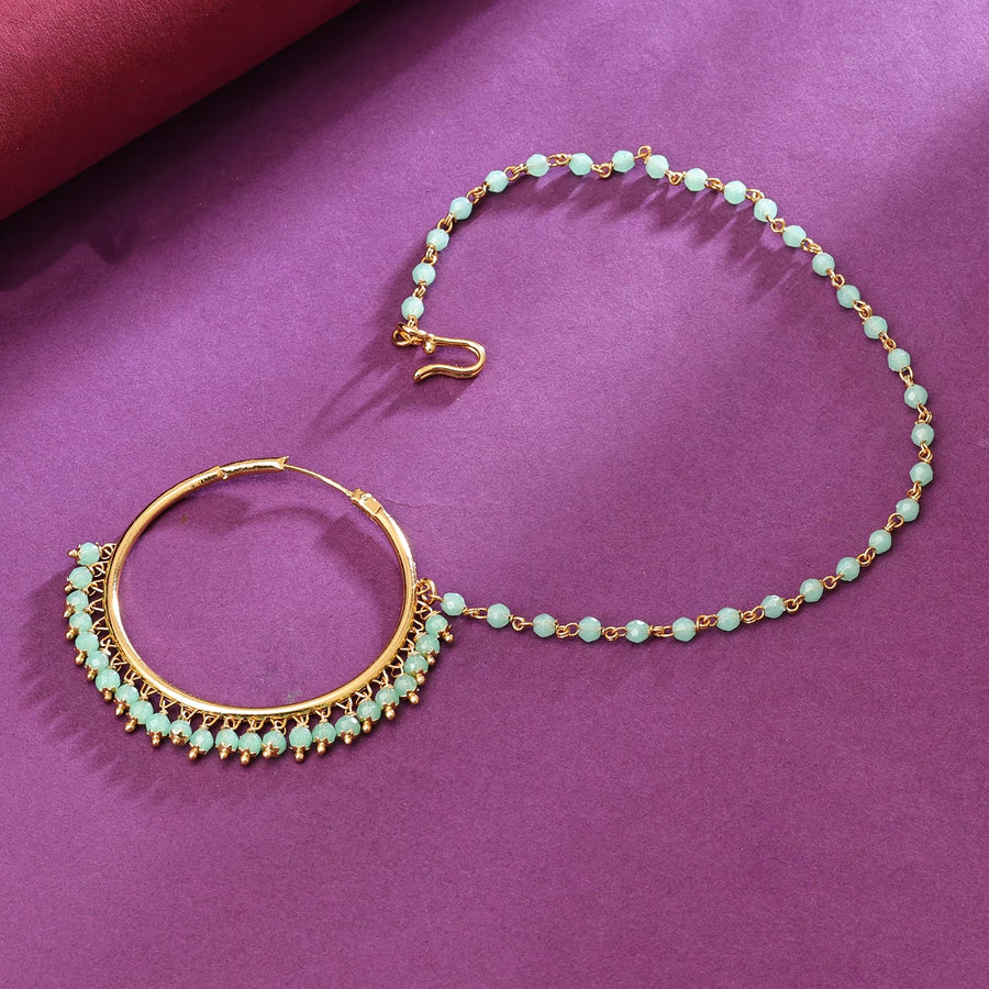 Sukkhi Stunning Green Gold Plated Pearl Nose Ring for Women