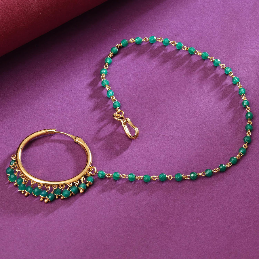 Sukkhi Classic Green Gold Plated Pearl Nose Ring for Women