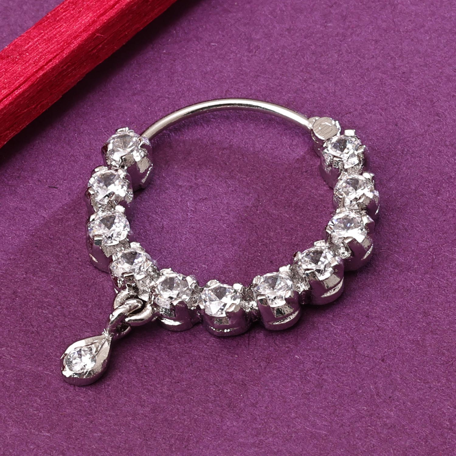 Sukkhi Glossy Silver Rhodium Plated CZ Nosepin for Women