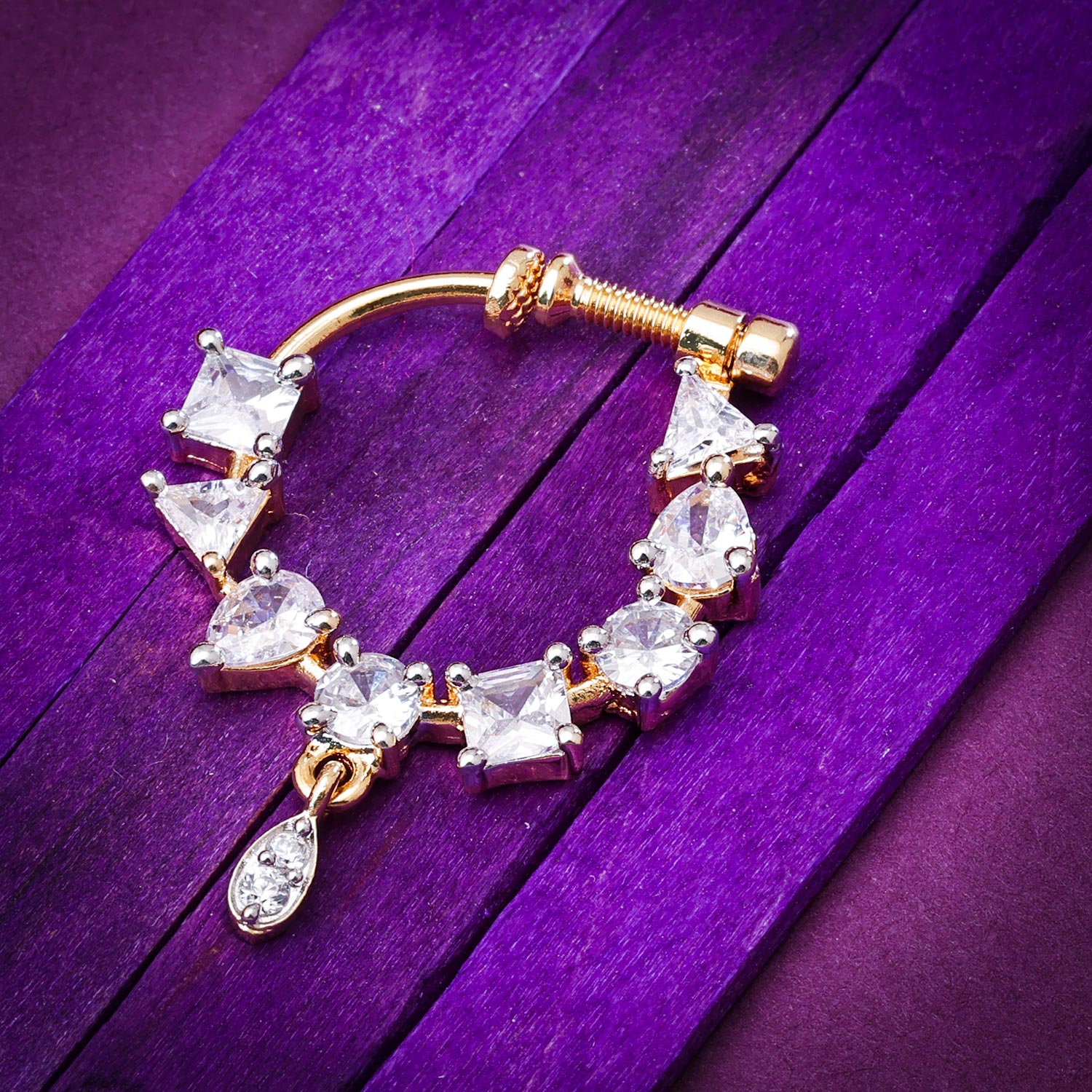 Sukkhi Trendy Golden Gold Plated CZ Nosepin for Women