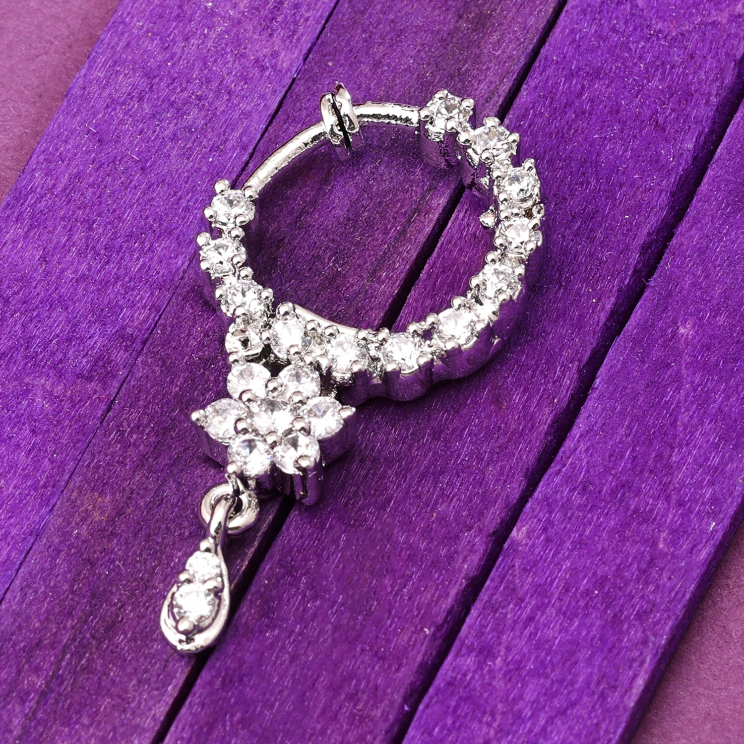 Sukkhi Lovley Silver Rhodium Plated CZ Nosepin for Women