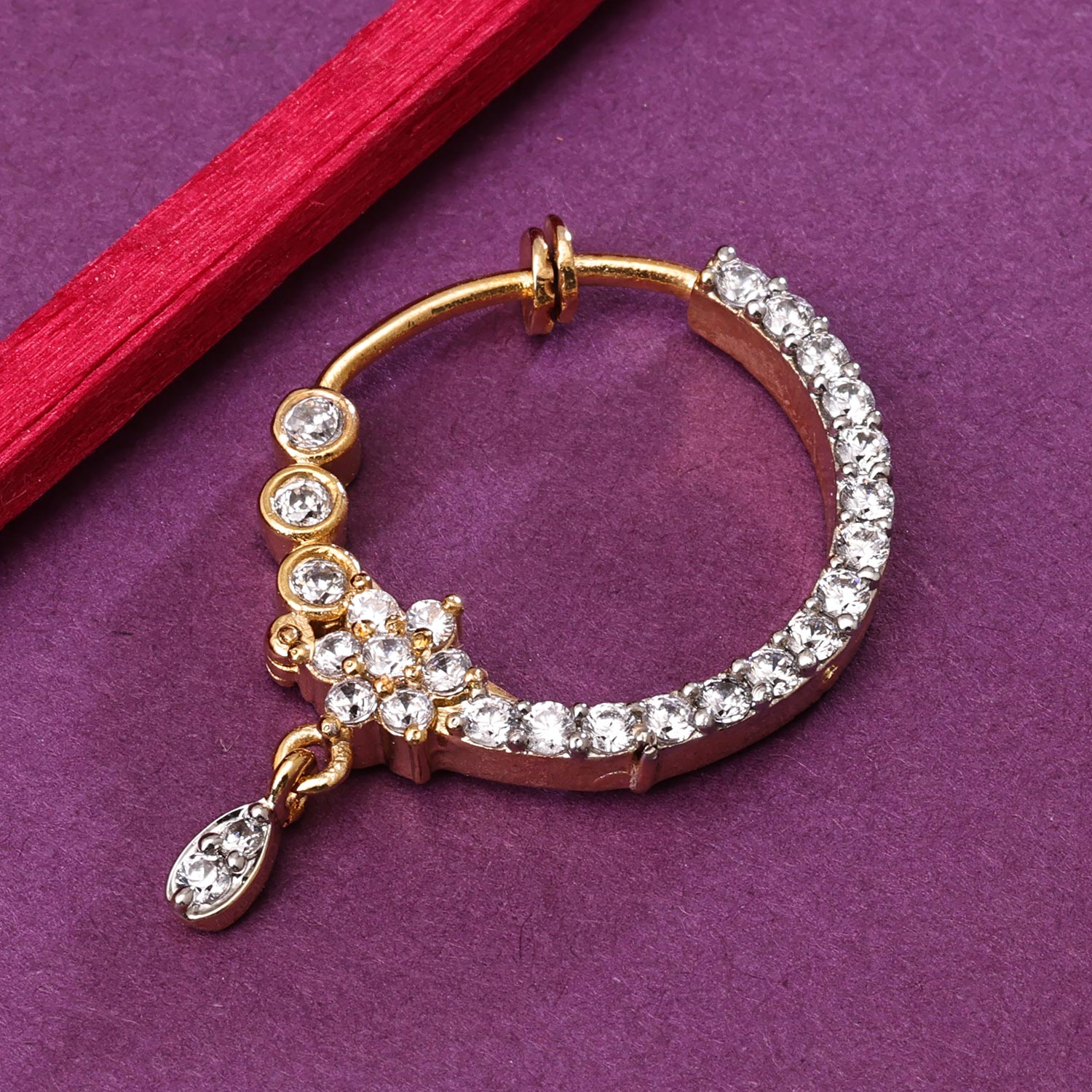 Sukkhi Brilliant Golden Gold Plated CZ Nosepin for Women