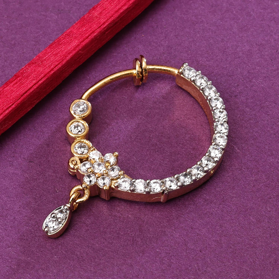 Sukkhi Brilliant Golden Gold Plated CZ Nosepin for Women