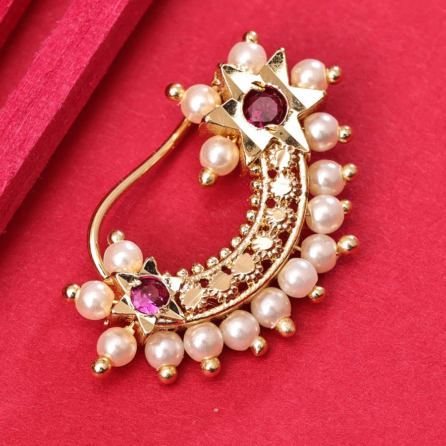 Sukkhi Amazing Golden Gold Plated Pearl Nosepin for Women