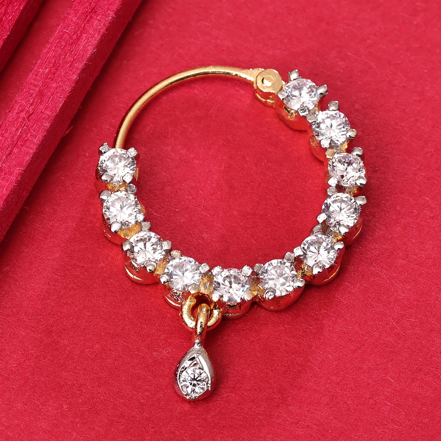 Sukkhi Glimmery Golden Gold Plated CZ Nosepin for Women