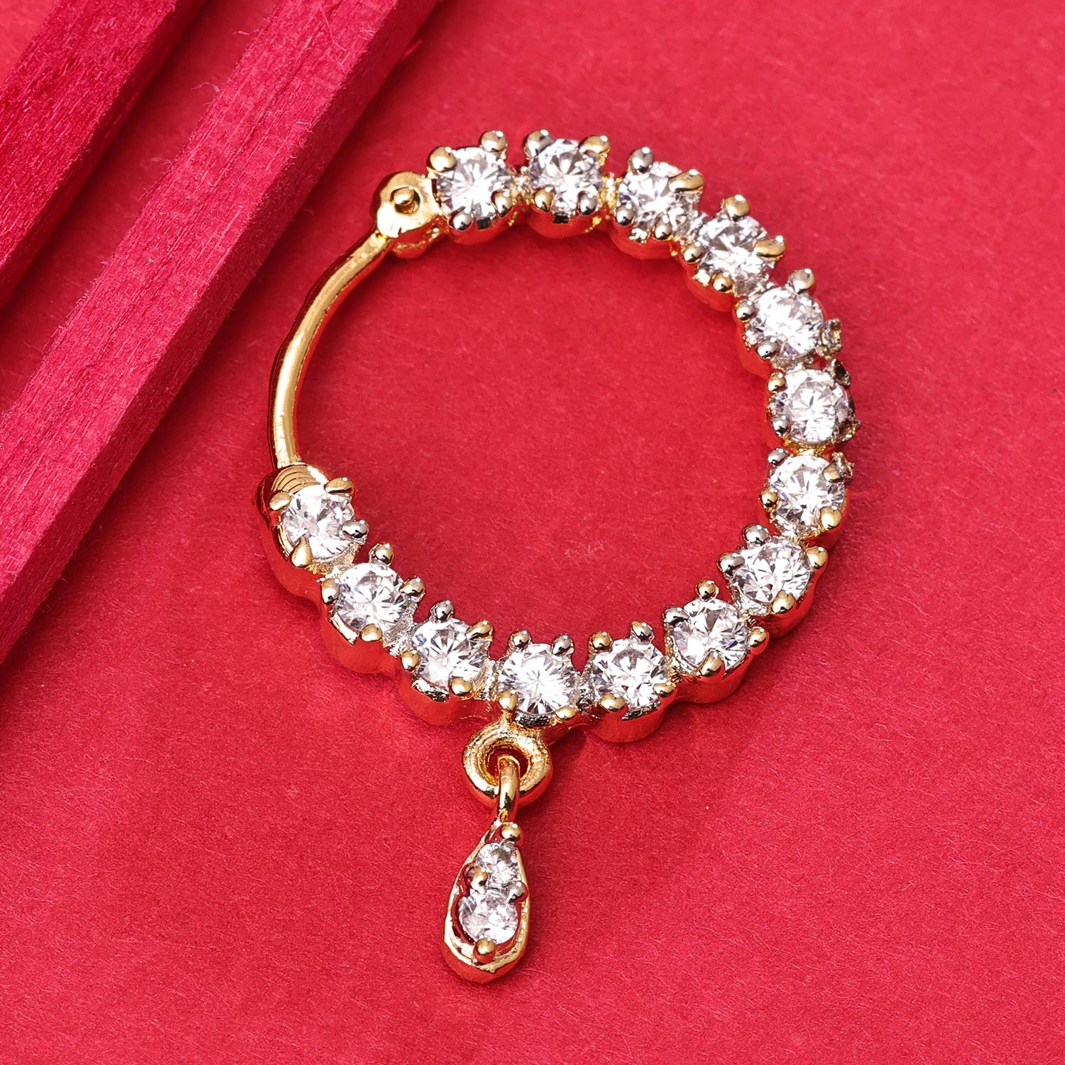 Sukkhi Lovely Golden Gold Plated CZ Nosepin for Women