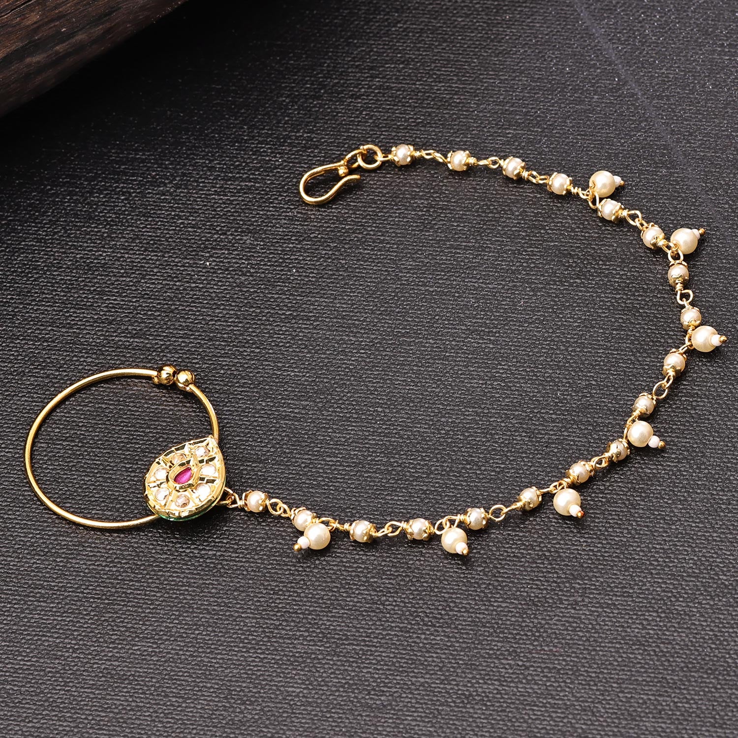 Sukkhi Lavish Golden Gold Plated kundan & Pearl Nose Ring for Women