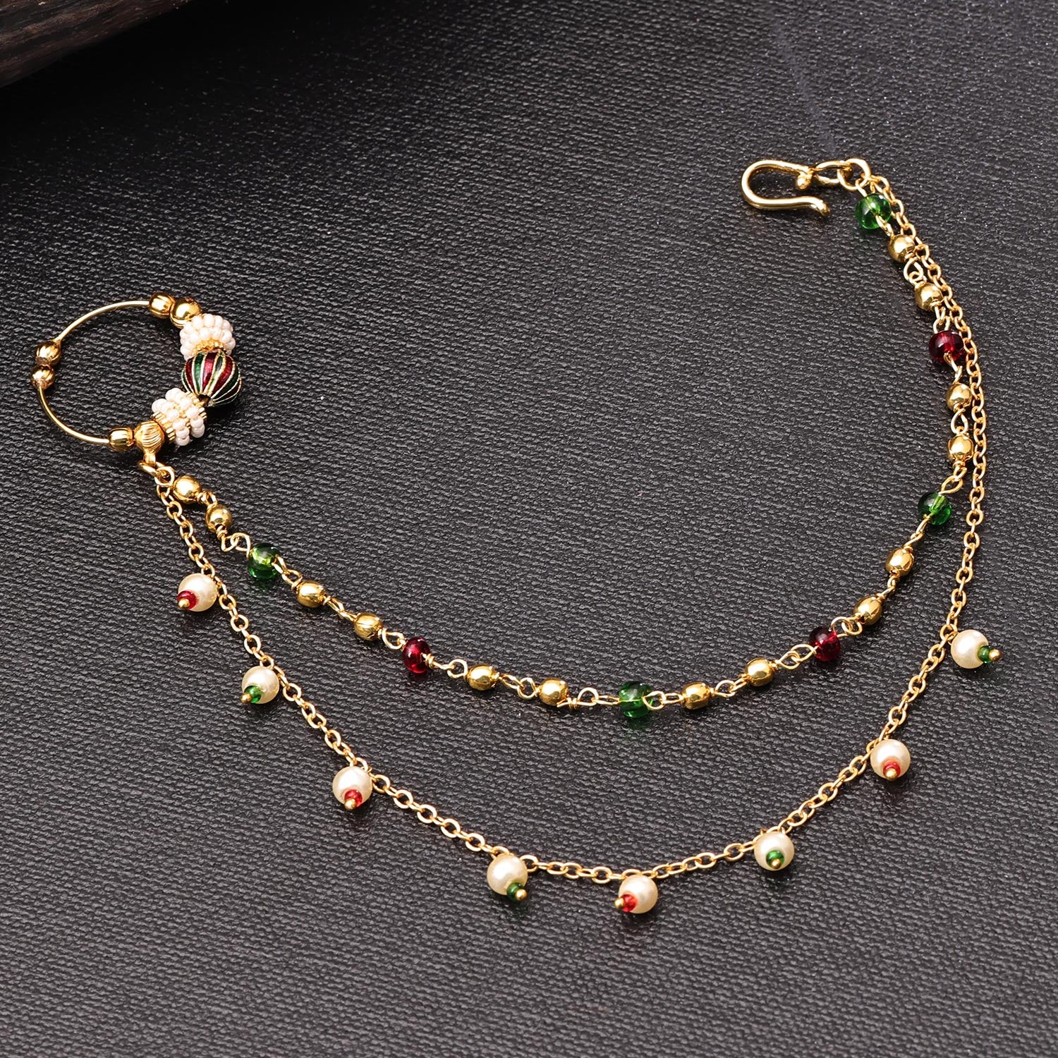 Sukkhi Incrediable Golden Gold Plated kundan & Pearl Nose Ring for Women