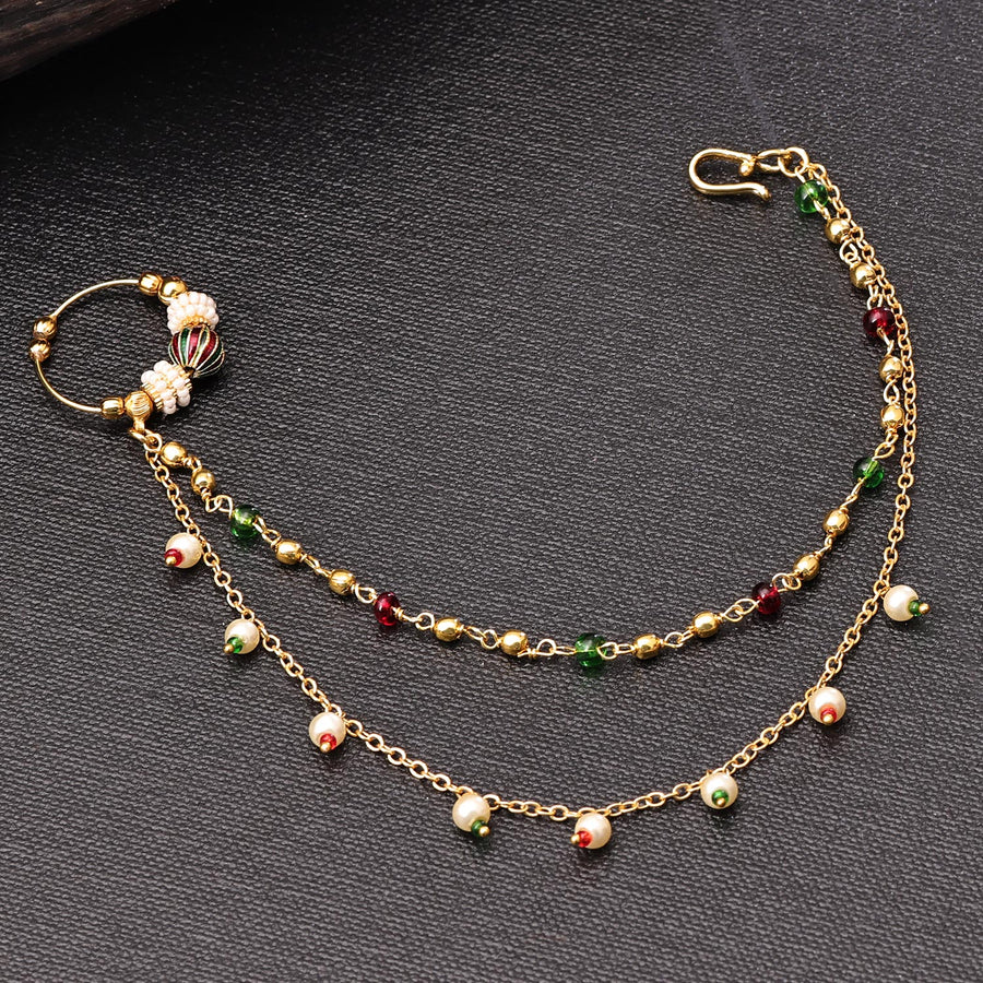 Sukkhi Incrediable Golden Gold Plated kundan & Pearl Nose Ring for Women