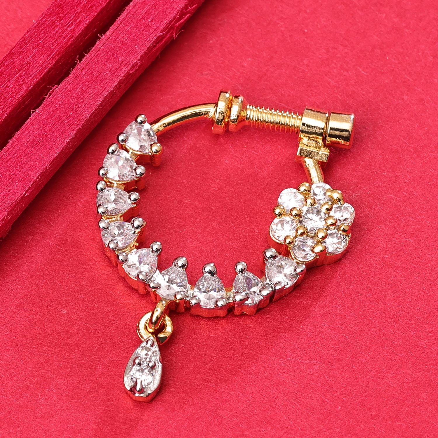 Sukkhi Eye Golden Gold Plated CZ Nose Ring for Women