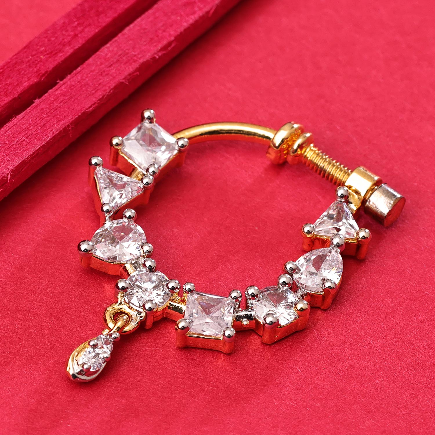 Sukkhi Splendid Golden Gold Plated CZ Nose Ring for Women