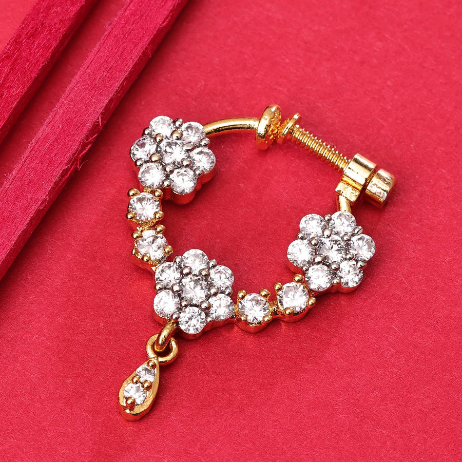 Sukkhi Beautiful Golden Gold Plated CZ Nosepin for Women