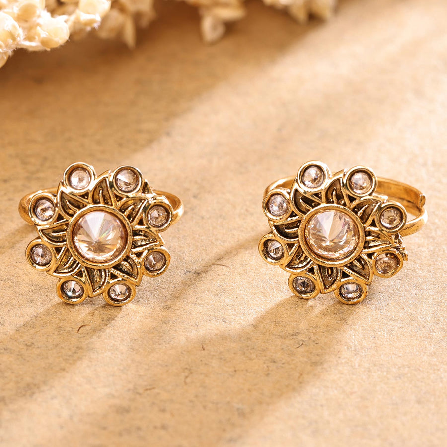 Sukkhi Glemaing Golden Gold Plated Pearl Toe Ring for Women