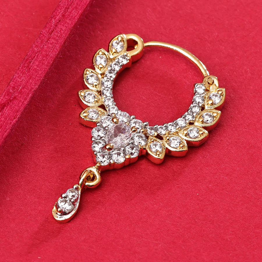 Sukkhi Modern Golden Gold Plated CZ Nosepin for Women