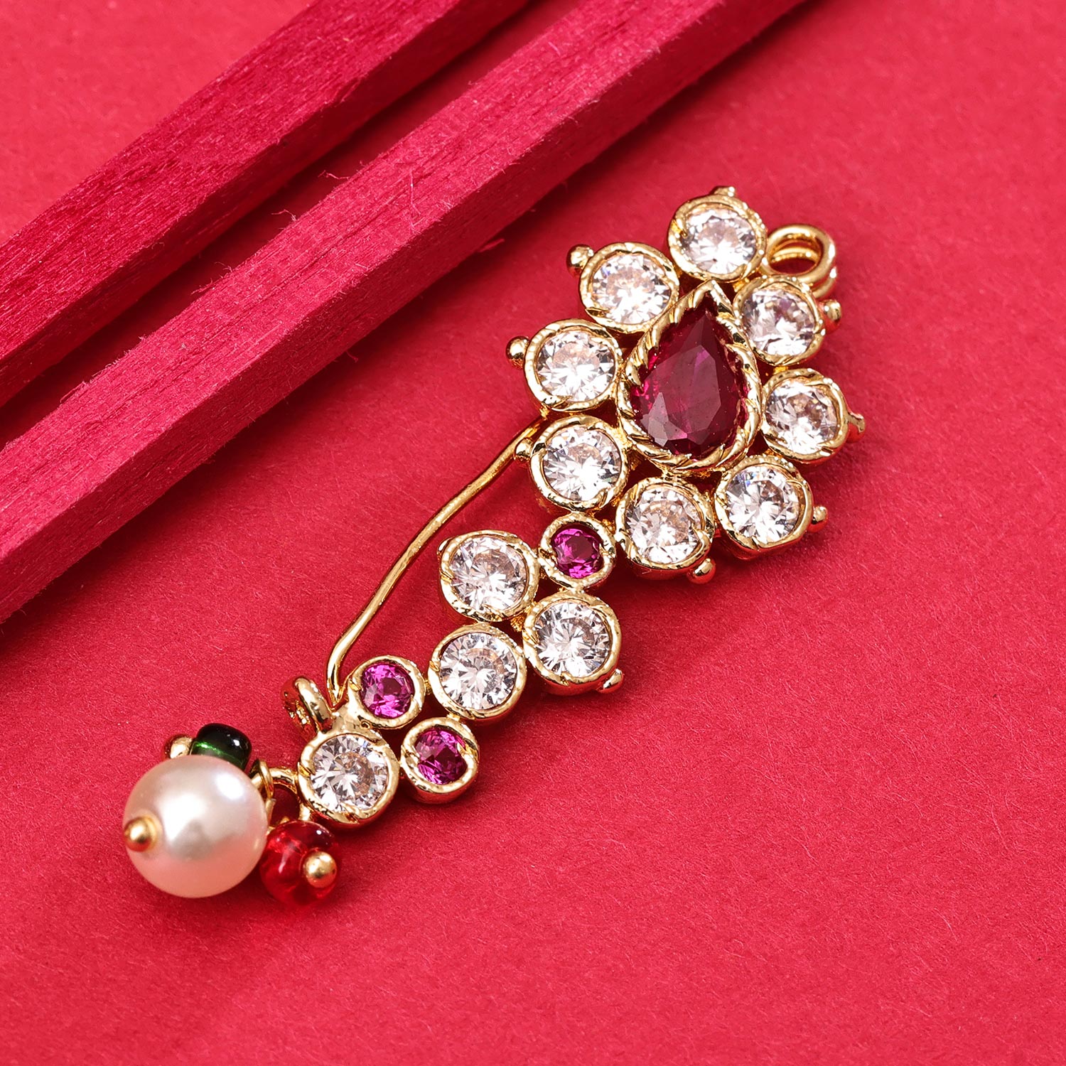 Sukkhi Glitzy Golden Gold Plated CZ Nath for Women