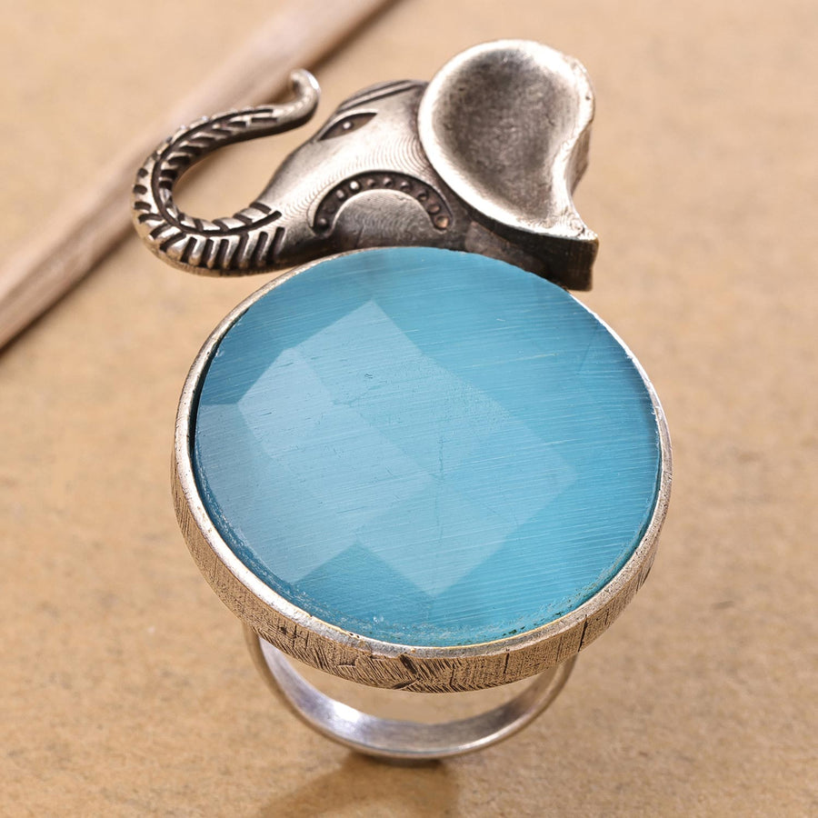 Sukkhi Traditional Silver Elephant Oxidised Pearl Ring for Women