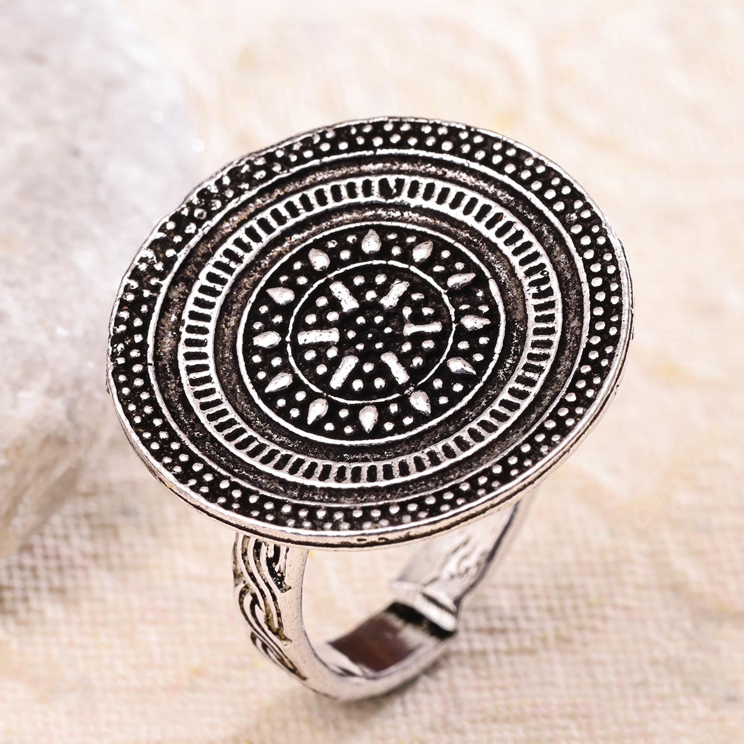 Sukkhi Lovley Silver Oxidised Na Ring for Women