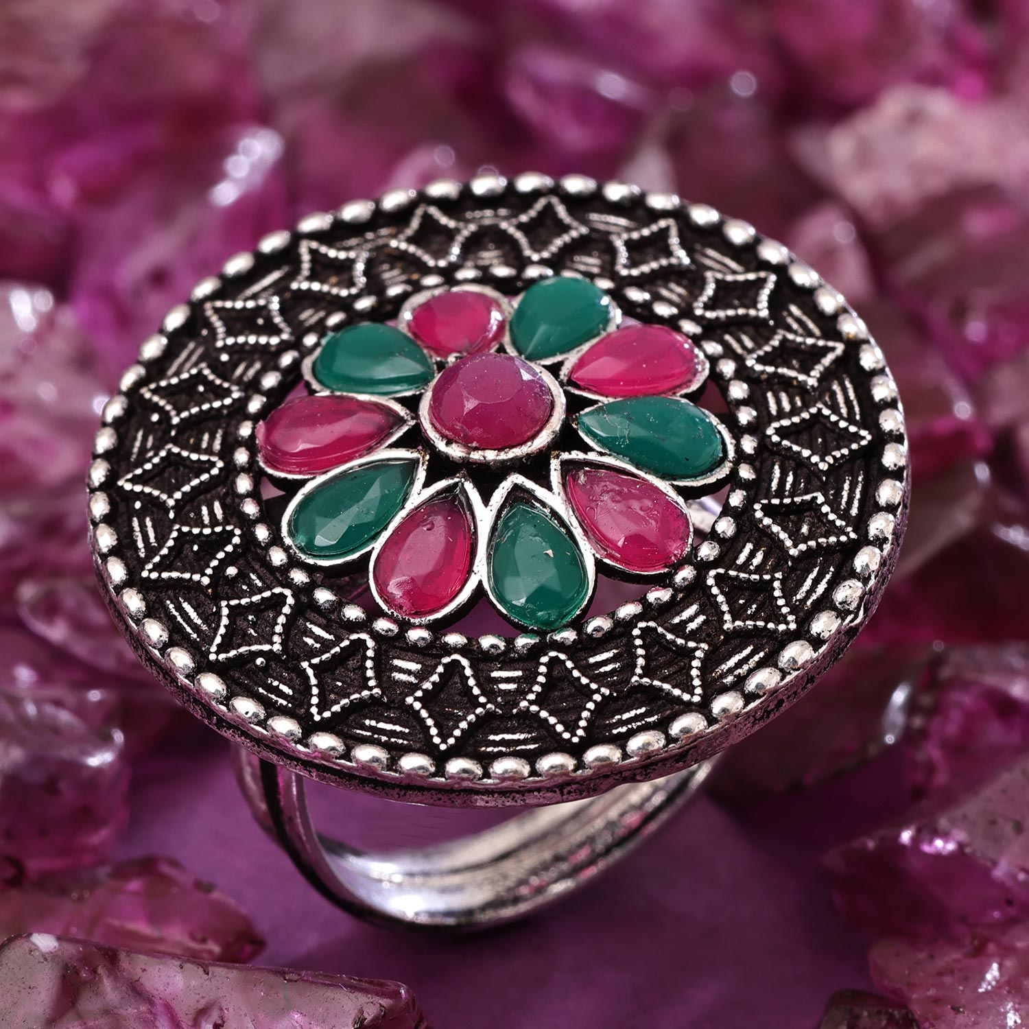 Sukkhi Brilliant Silver Oxidised Pearl Ring for Women