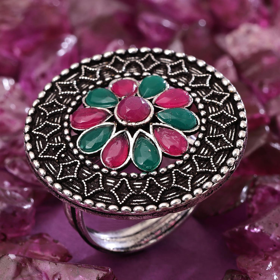 Sukkhi Brilliant Silver Oxidised Pearl Ring for Women