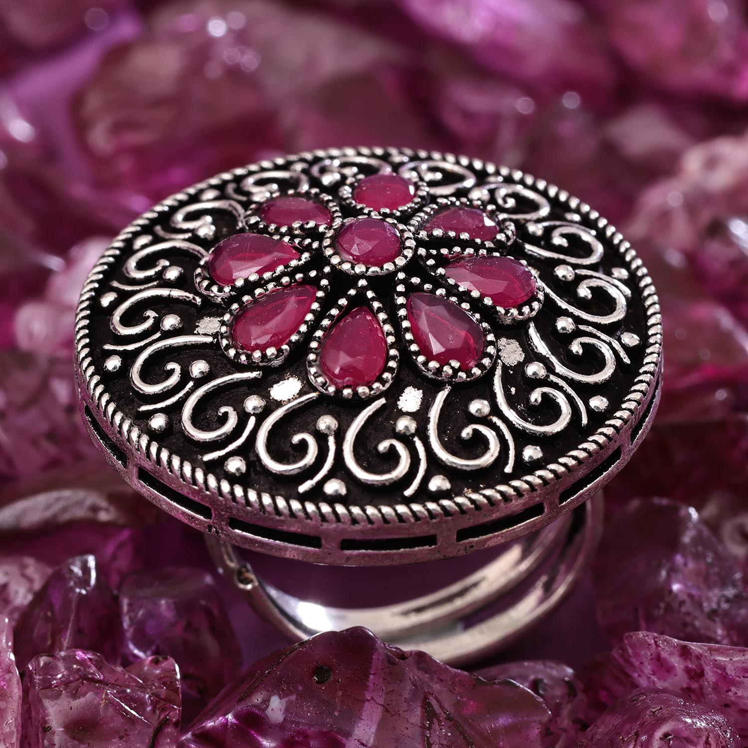 Sukkhi Traditional Silver Oxidised Pearl Ring for Women