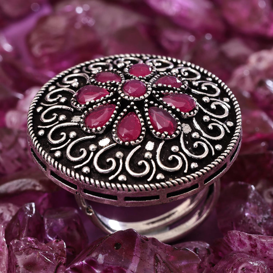 Sukkhi Traditional Silver Oxidised Pearl Ring for Women