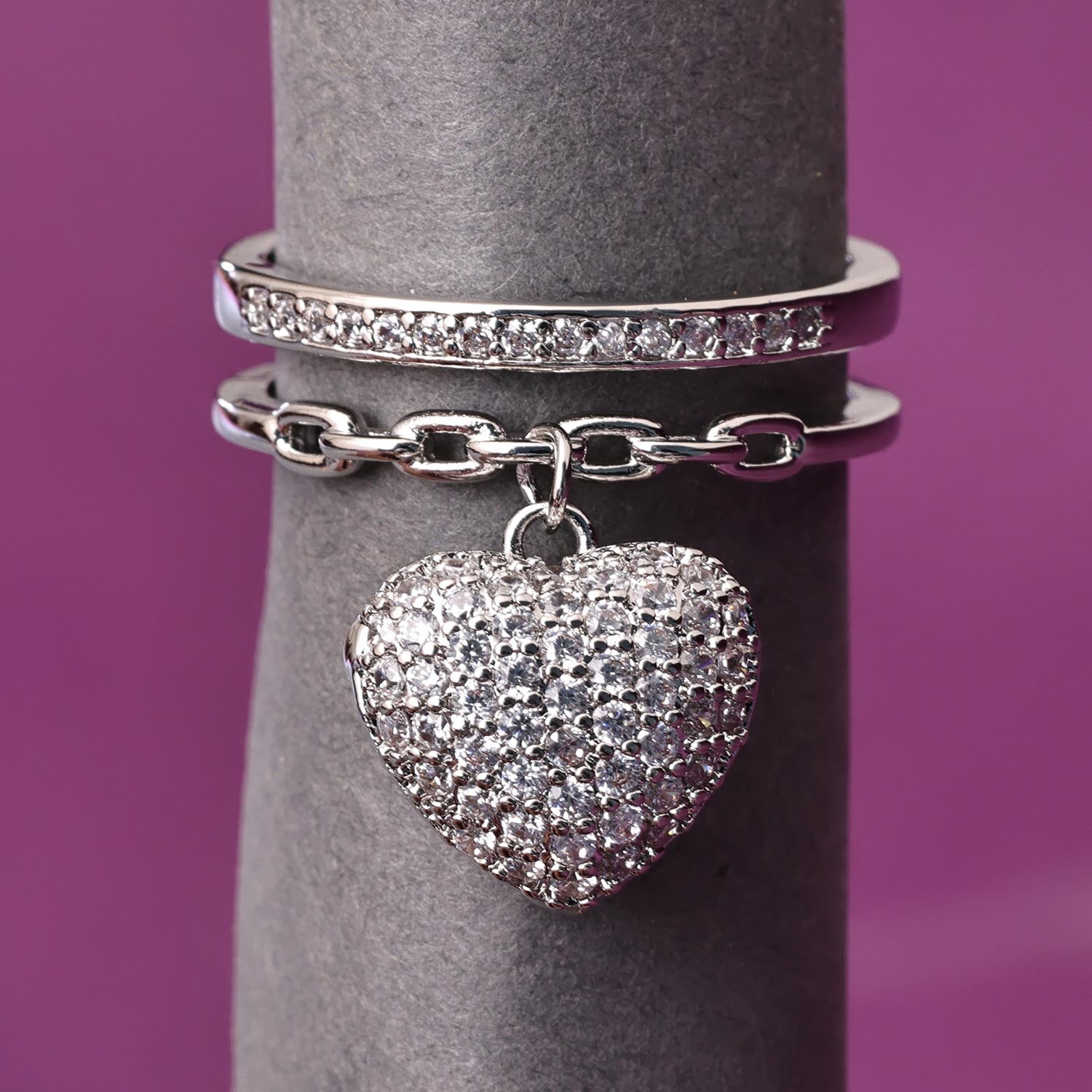 Sukkhi Classic Silver Heart Rhodium Plated CZ Ring for Women