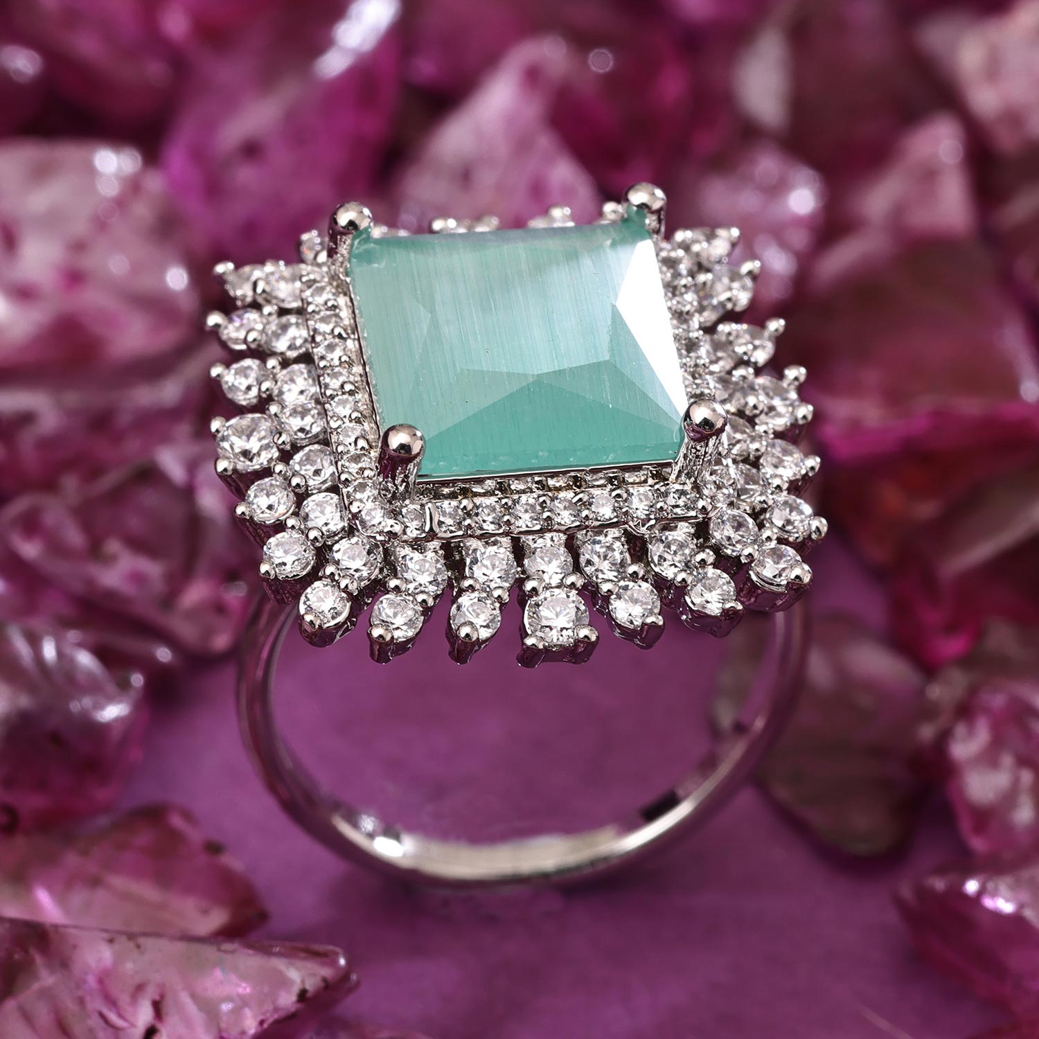 Sukkhi Lavish Silver Rhodium Plated CZ Ring for Women