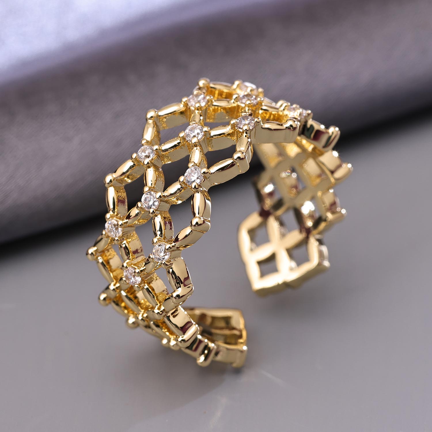 Sukkhi Adorable Golden Gold Plated CZ Ring for Women