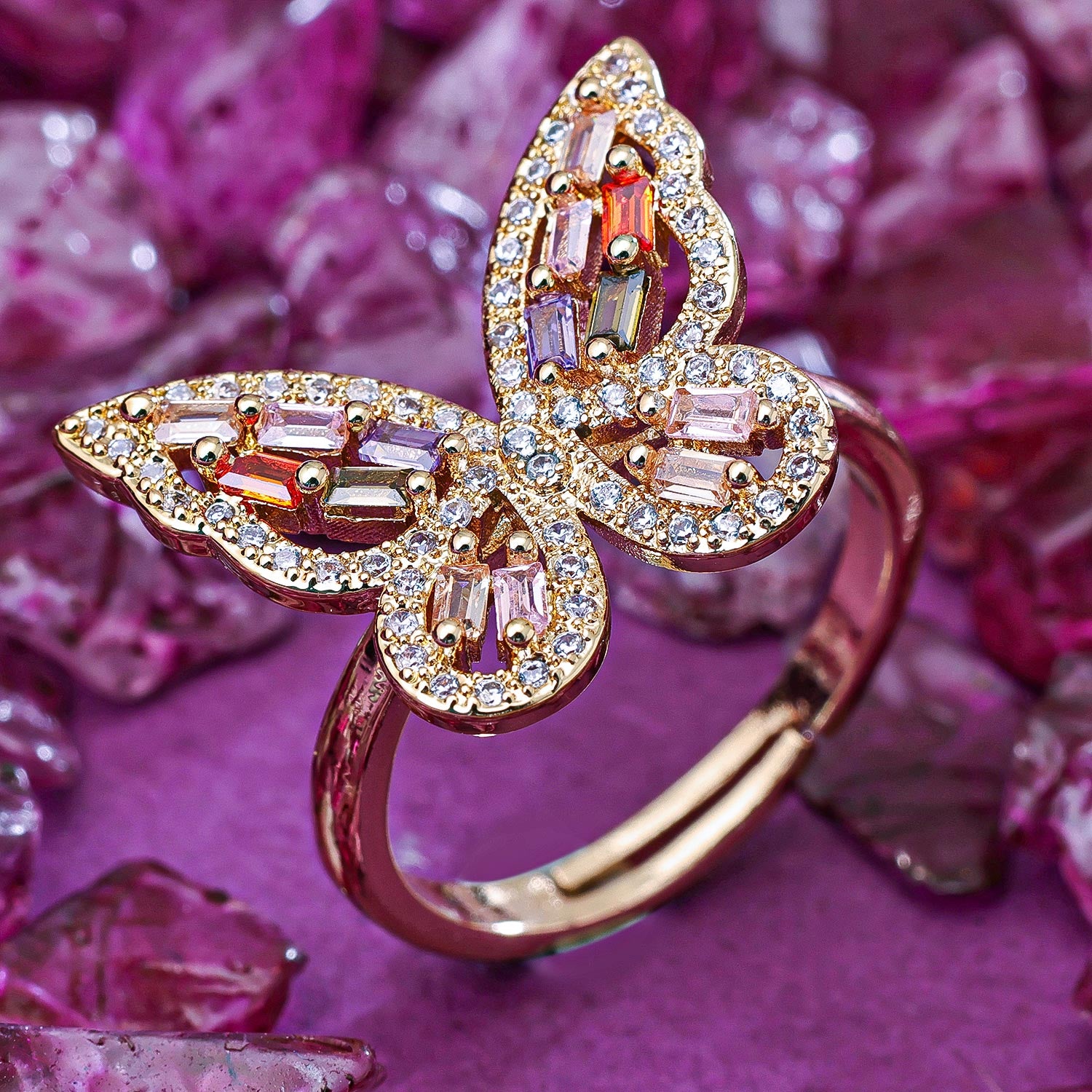 Sukkhi Beautiful Golden Butterfly Gold Plated CZ Ring for Women