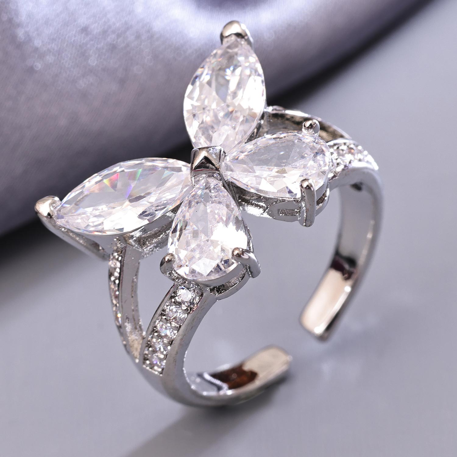 Sukkhi Glitzy Silver Rhodium Plated CZ Ring for Women