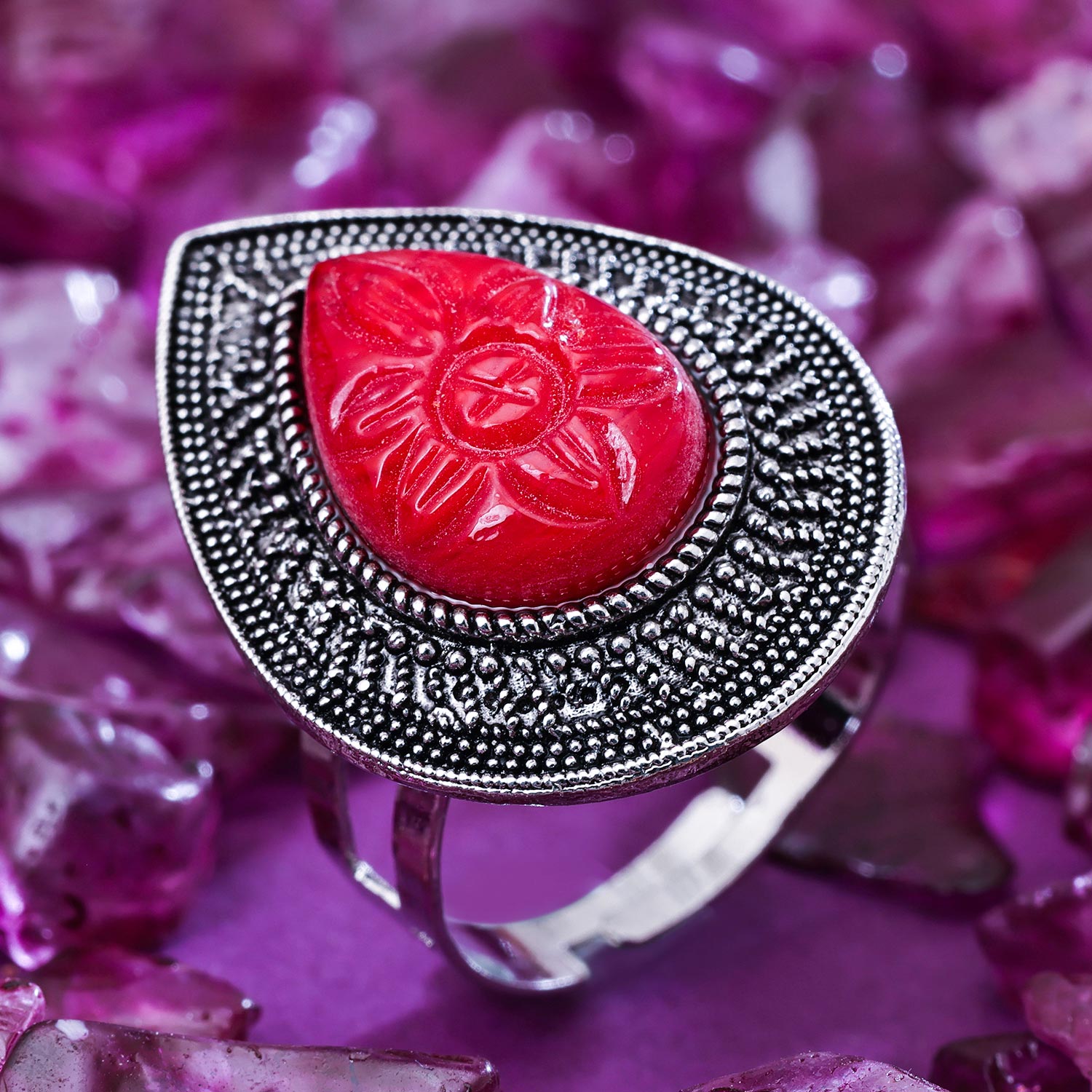 Beauteous flower like colorstone silver ring