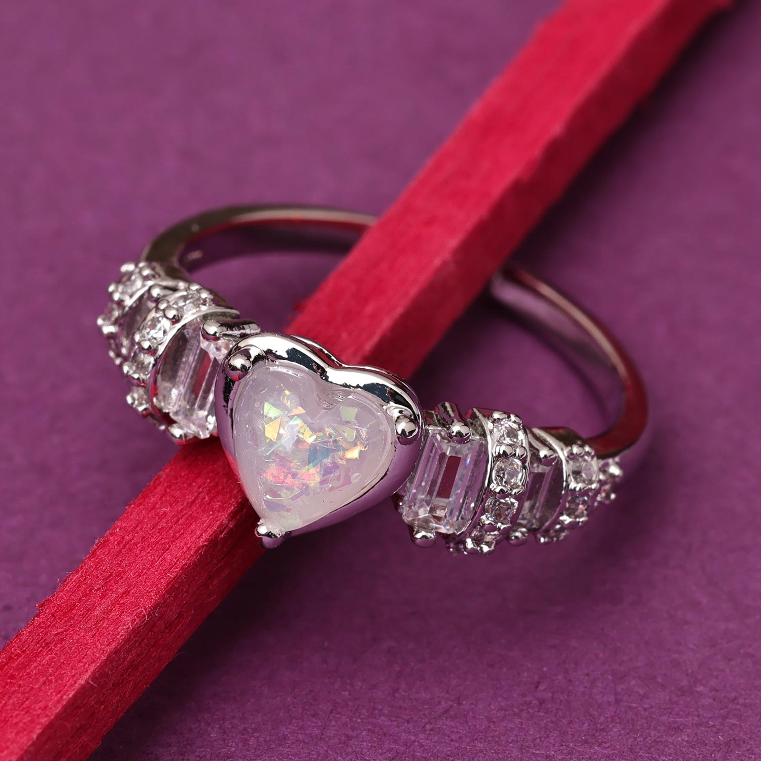 Sukkhi Dazzling Silver Rhodium Plated CZ Ring for Women