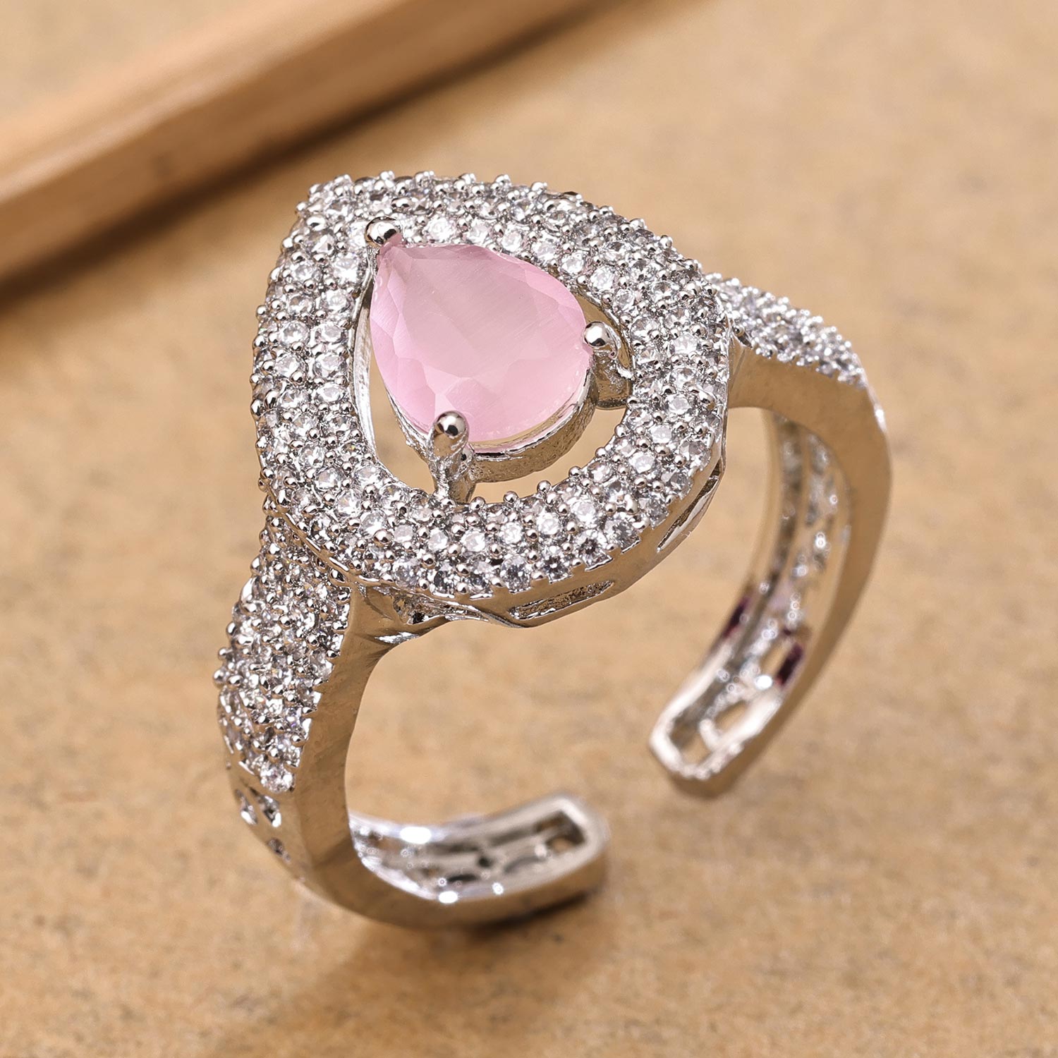 Sukkhi Glossy Silver Rhodium Plated CZ Ring for Women