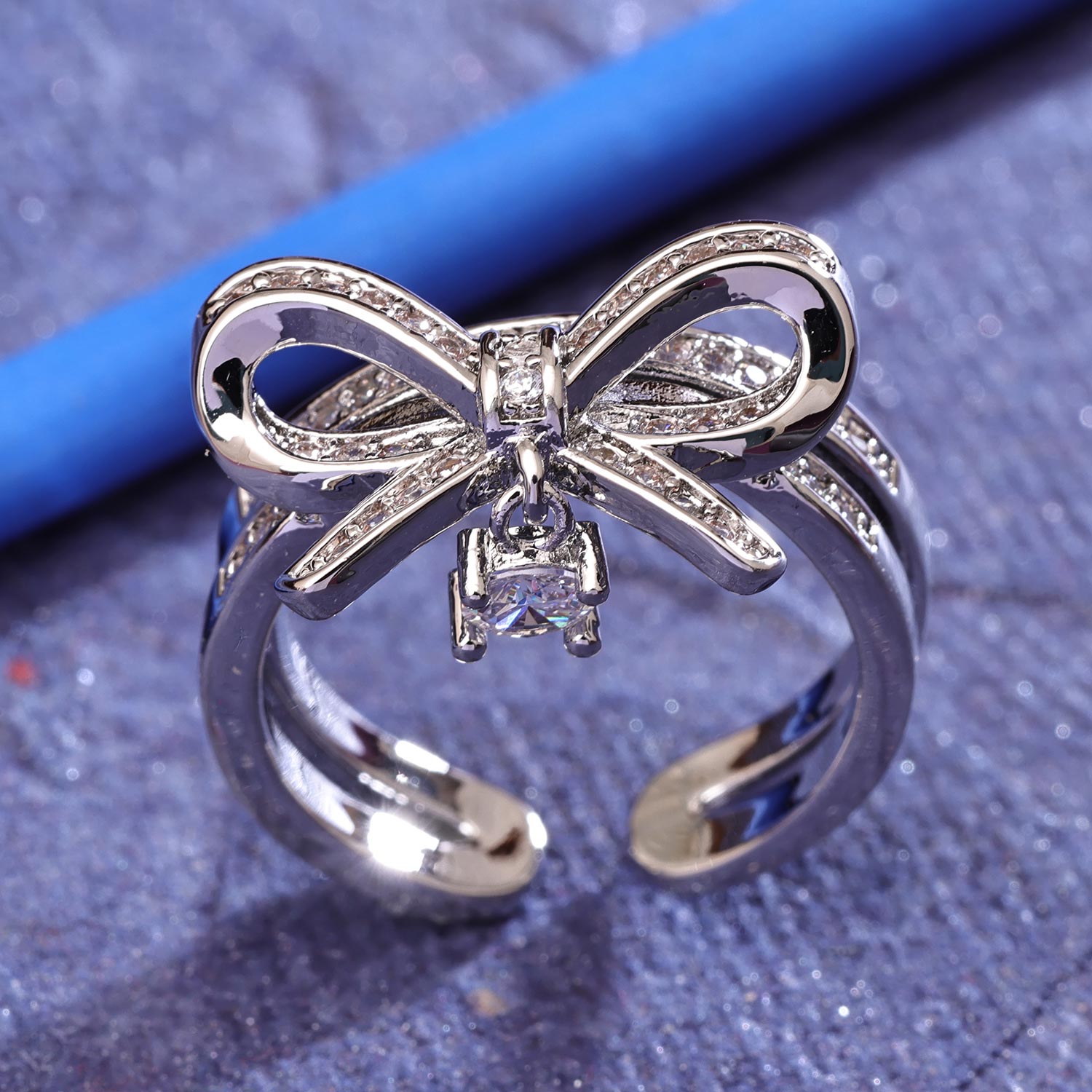 Sukkhi Modern Silver Rhodium Plated CZ Ring for Women