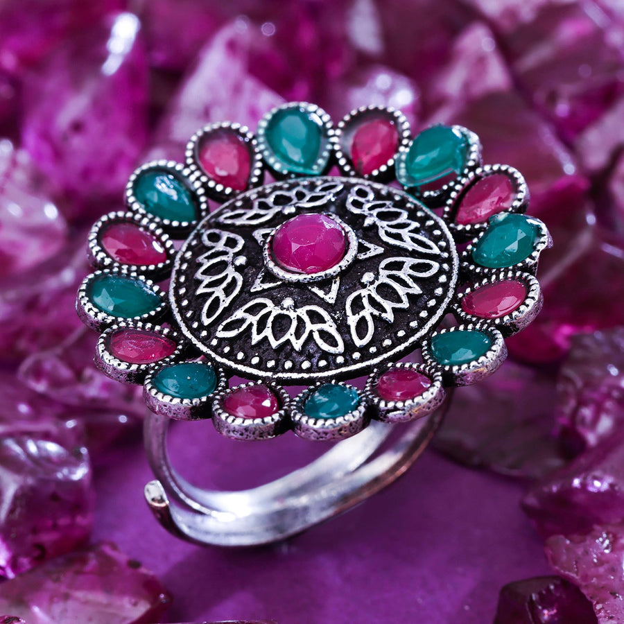 Sukkhi Classic Silver Oxidised Pearl Ring for Women