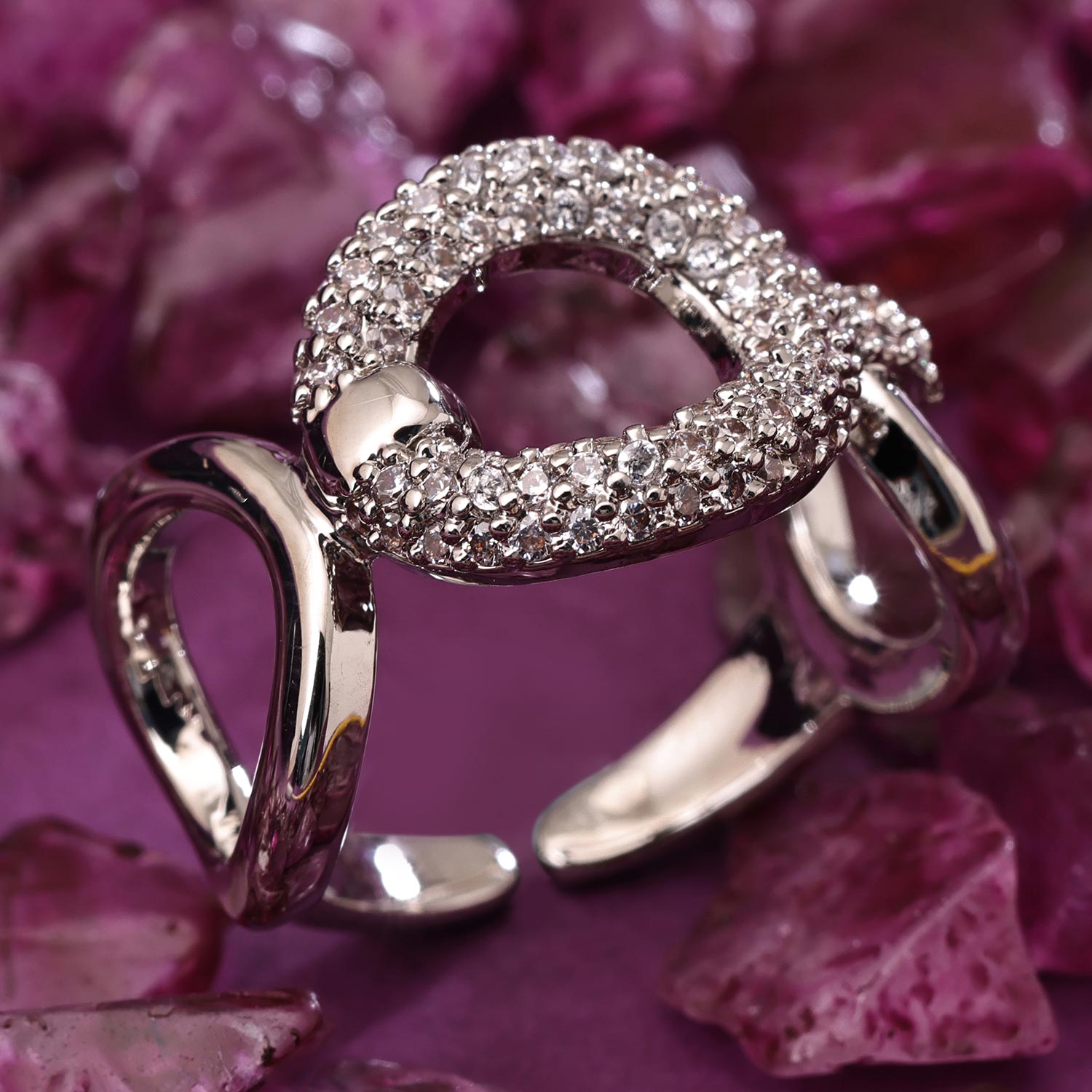 Sukkhi Glitzy Silver Rhodium Plated CZ Ring for Women