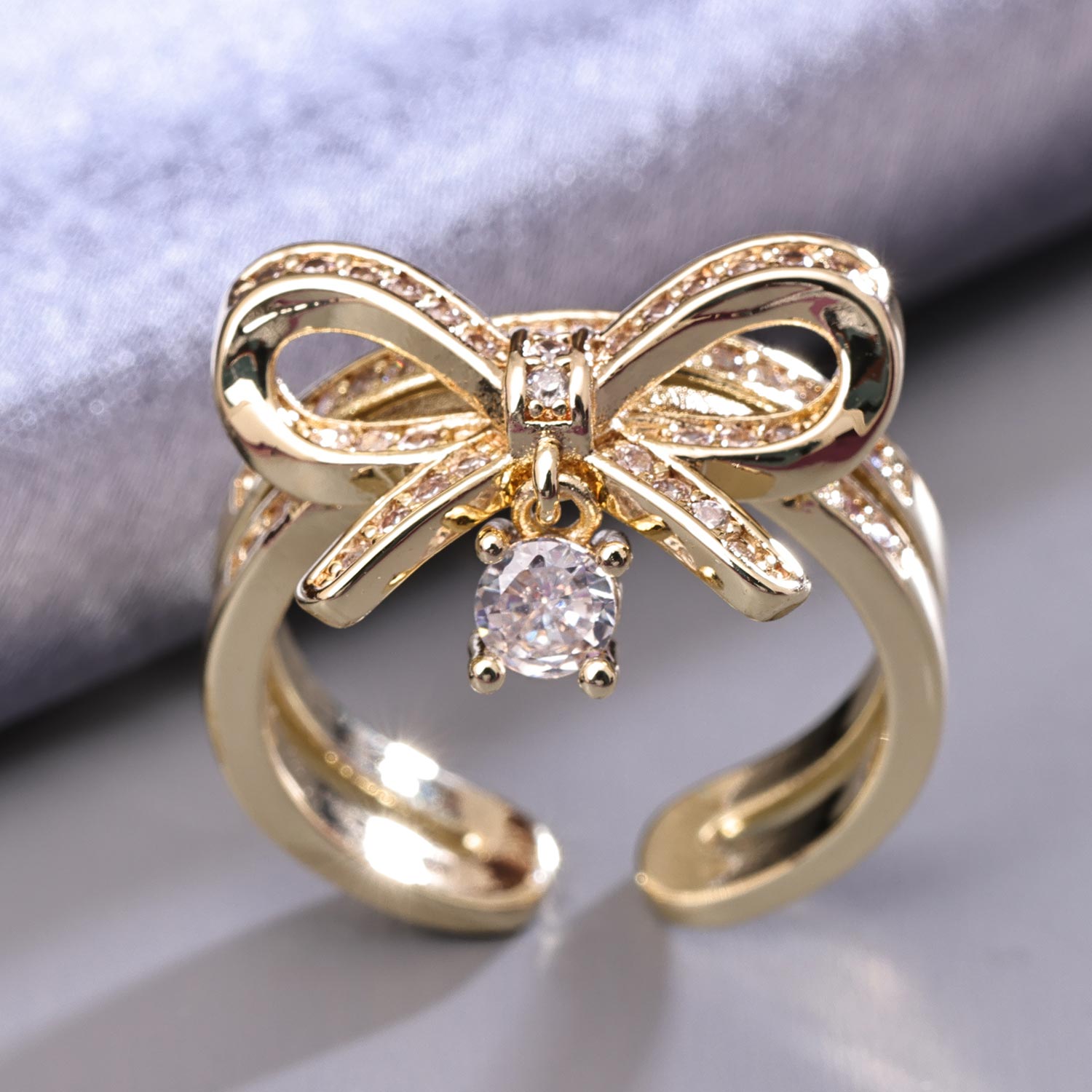 Sukkhi Glemaing Golden Gold Plated CZ Ring for Women
